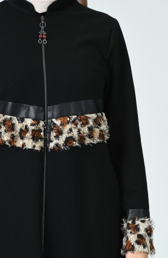 Leopard Pattern Abaya Black 3020-01