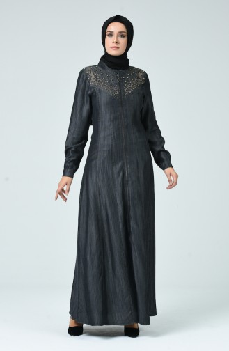 Abaya Detaillé de Pierre 9175A-01 Gris 9175A-01