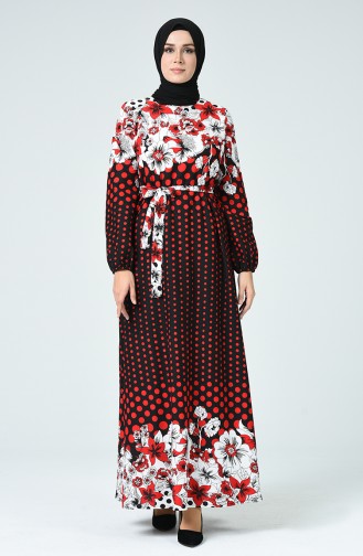Red Hijab Dress 7058-01