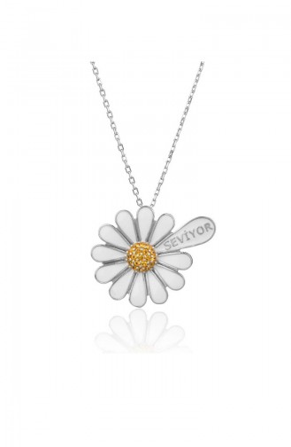 Loves Written Silver Daisy Necklace White 033
