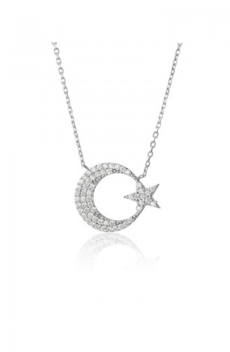 Silver Color Plain Moon Star Women´s Necklace Silver 90