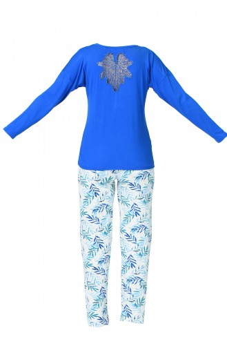Bayan Uzun Kollu Pijama Takımı MBY1006-01 Mavi