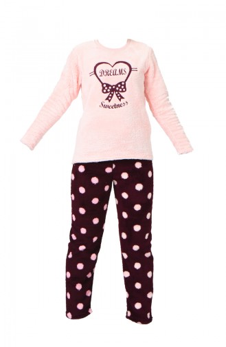 Bayan Kalp Nakışlı Pijama Takım MBY1501 Bordo