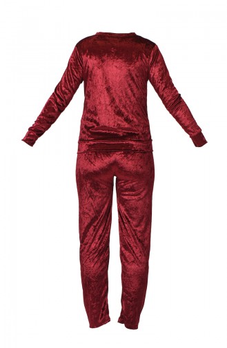 Bayan Fermuarlı Kadife Pijama Takımı MBY1523-01 Bordo