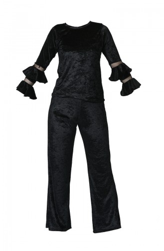 Bayan Kadife Pijama Takımı MBY1525-01 Siyah