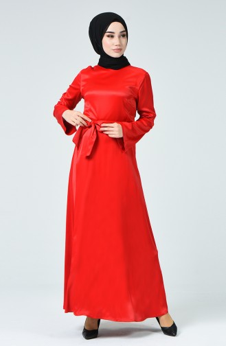 Beli Kuşaklı Elbise 191009-01 Kırmızı 191009-01