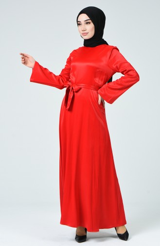 فستان مطوي الخصر أحمر 191009-01