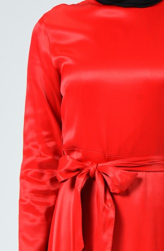 Beli Kuşaklı Elbise 191009-01 Kırmızı