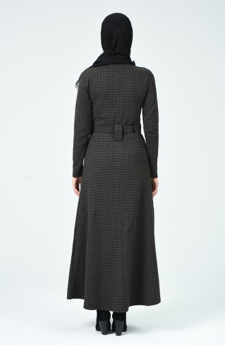 Kareli Kışlık Elbise 0017-01 Koyu Vizon