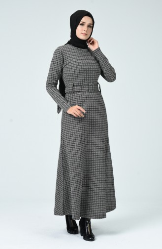 Kareli Kışlık Elbise 0017-03 Siyah