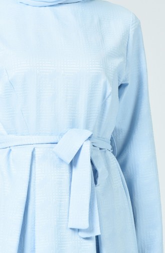 Jakarlı Kuşaklı Elbise 60079-03 Bebek Mavisi