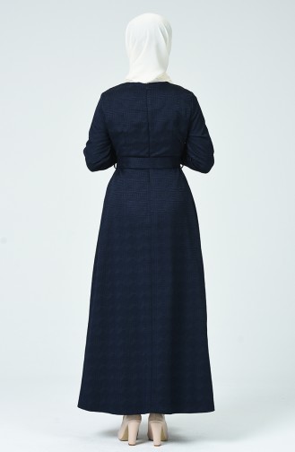 Jacquard Belted Dress 60079-08 Navy Blue 60079-08