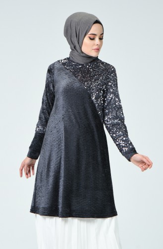 Payetli Kadife Tunik 6014-03 Antrasit