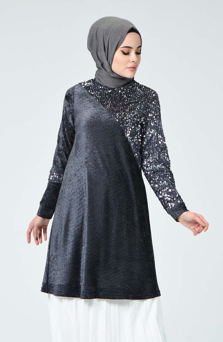Payetli Kadife Tunik 6014-03 Antrasit