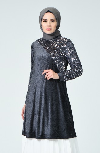 Payetli Kadife Tunik 6014-03 Antrasit
