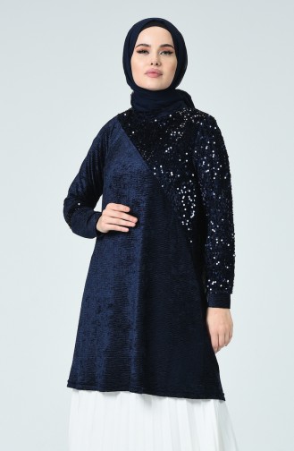 Payetli Kadife Tunik 6014-04 Lacivert