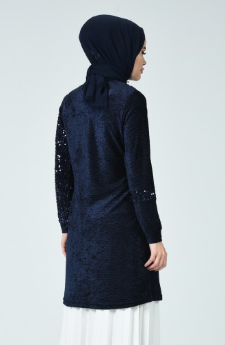 Payetli Kadife Tunik 6014-04 Lacivert