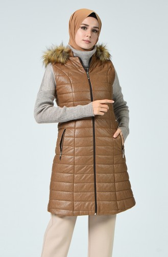 Fur Quilted Vest Camel 1970-02