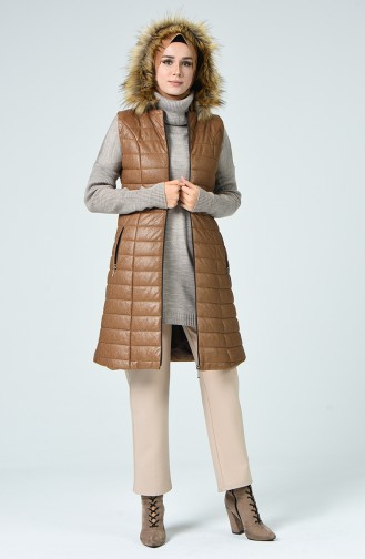 Fur Quilted Vest Camel 1970-02