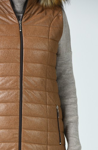 Fur Quilted Vest Camel 1970-02