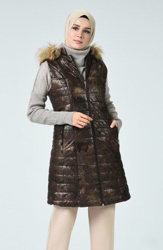 Fur Quilted Vest Brown 1970-03