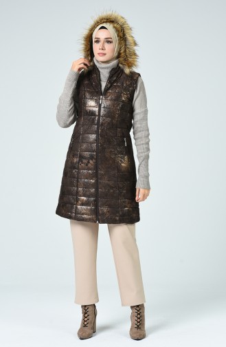 Fur Quilted Vest Brown 1970-03