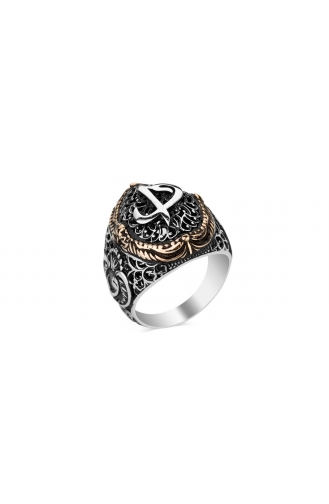 Alf-Waw Patterned Silver Ring Silver 009