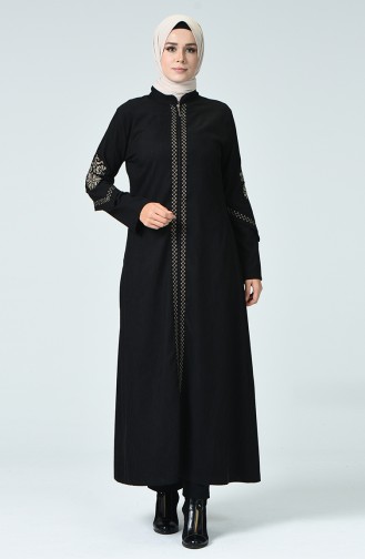 Velvet Embroidered Abaya Black 61302-06