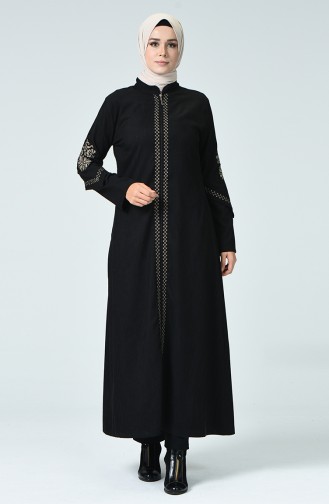 Abaya Velours Brodée 61302-06 Noir 61302-06