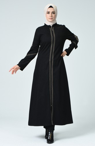 Abaya Velours Brodée 61302-06 Noir 61302-06