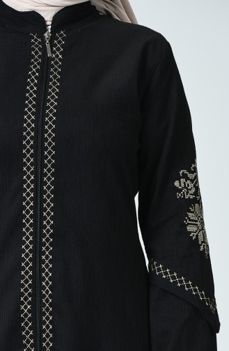 Velvet Embroidered Abaya Black 61302-06