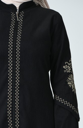 Abaya Velours Brodée 61302-06 Noir 61302-06