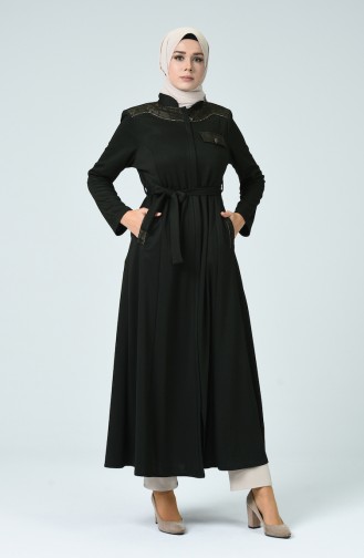 Abaya Hivernal à Rayures 8222-03 Khaki 8222-03