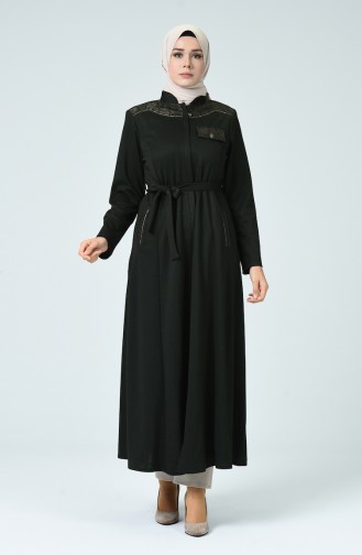 Abaya Hivernal à Rayures 8222-03 Khaki 8222-03