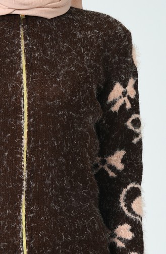 Yumoş Fermuarlı Kısa Hırka 8045-01 Kahverengi