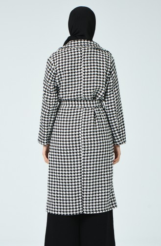 Crowbar Patterned Belted Coat Black White 6036-01