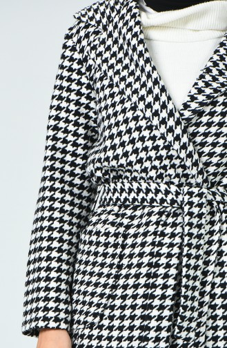 Crowbar Patterned Belted Coat Black White 6036-01