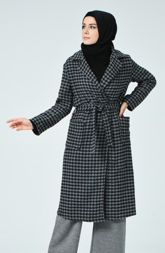 Crowded Patterned Belted Coat Gray Black 6036-02