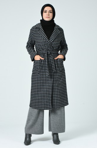 Crowded Patterned Belted Coat Gray Black 6036-02