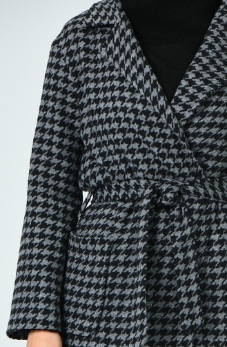 Crowded Patterned Belted Coat Gray Black 6036-02