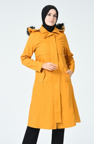 Hooded Lined Coat Mustard 0111-02