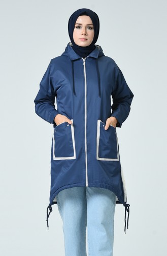 Manteau à Glissière Doublé de Fourrure 1031-01 İndigo 1031-01