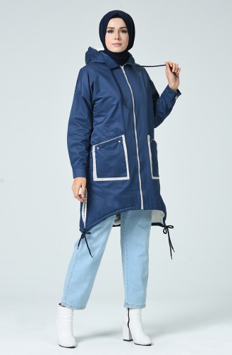 Manteau à Glissière Doublé de Fourrure 1031-01 İndigo 1031-01