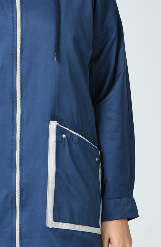 Manteau à Glissière Doublé de Fourrure 1031-01 İndigo 1031-01