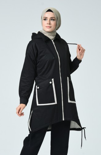 Manteau à Glissière Doublé de Fourrure 1031-03 Noir 1031-03