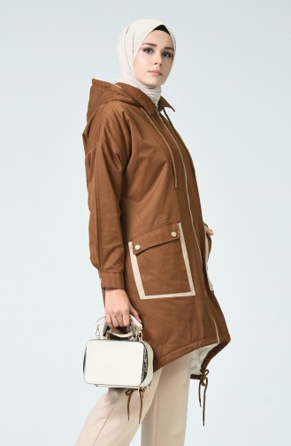 Fur Lined Zipper Coat Brown 1031-04