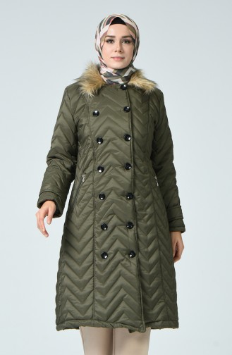 Hooded Fur Coat 0112-02 Khaki 0112-02