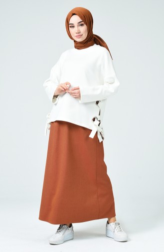 Waist Elastic Woven Skirt Brick 1210ETK-01