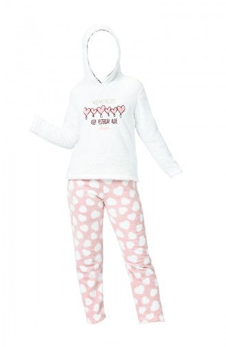 Ensemble Pyjama à Motifs Coeur Avec Capuche Pour Femme MBY1516-01 Poudre 1516-01
