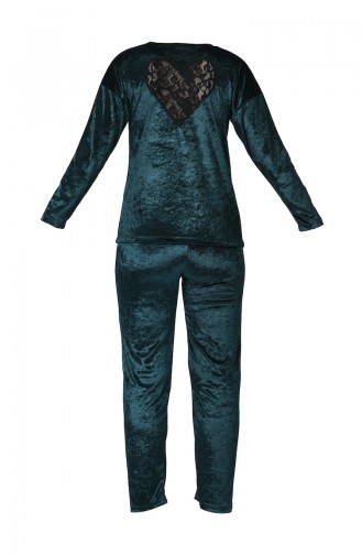 Bayan Sırtı Dantel Detaylı Kadife Pijama Takımı MBY1522-01 Zümrüt Yeşili
